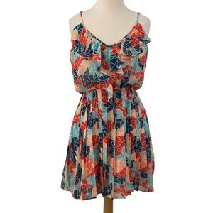 BCBGeneration Sea Coral‎ Pleated Ruffled Flounce Strappy Mini Dress Size S READ